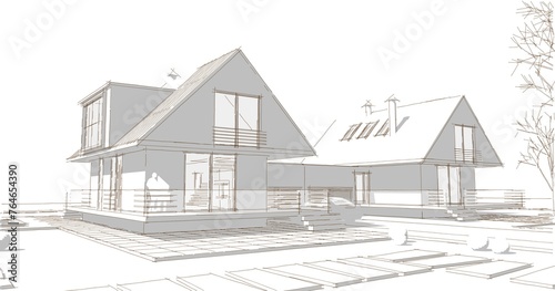 house architectural sketch 3d illustration 