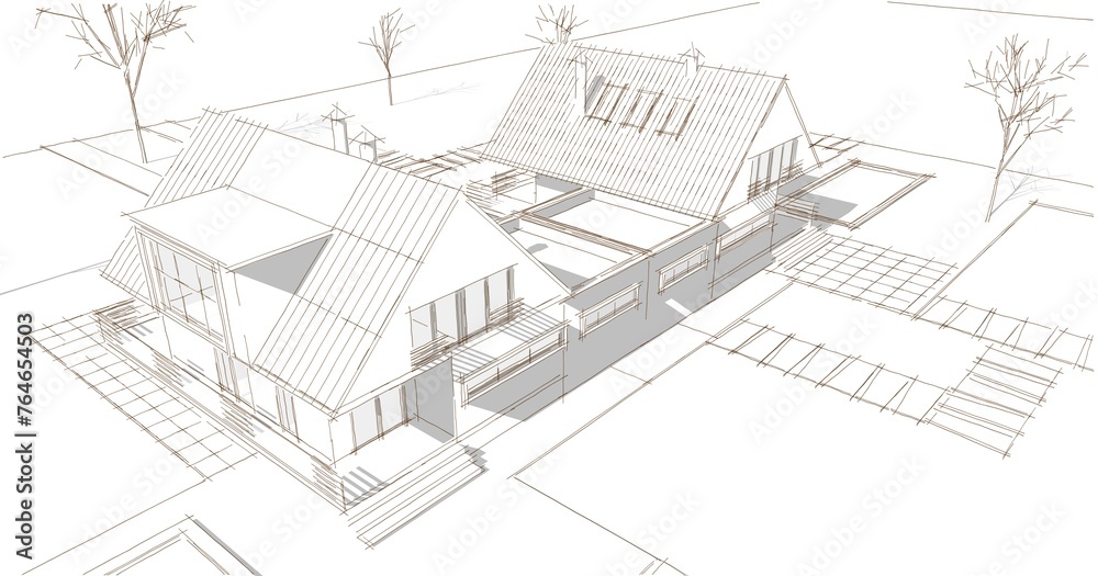 house architectural sketch 3d illustration	
