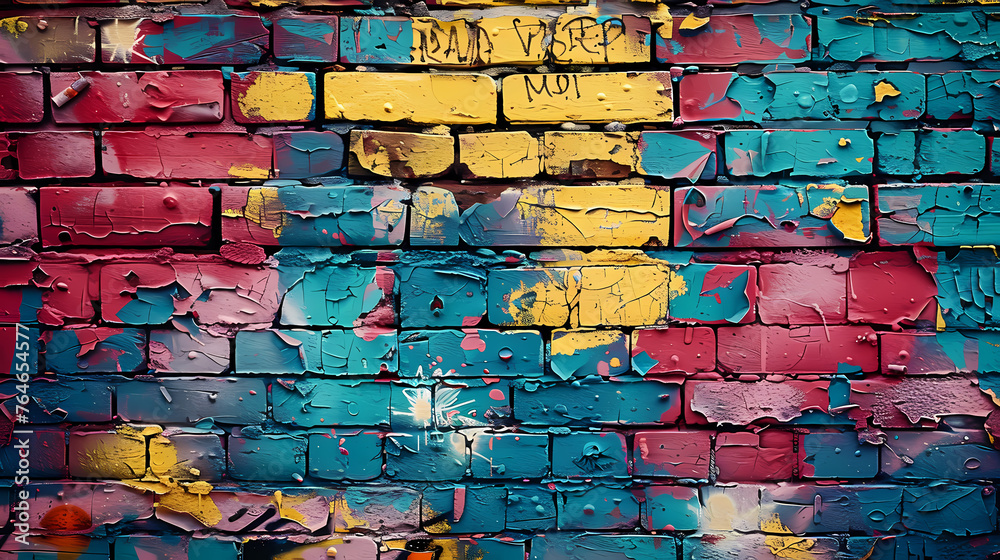 Fototapeta premium Bright street art graffiti style in city alley