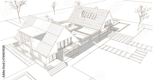house architectural sketch 3d illustration 