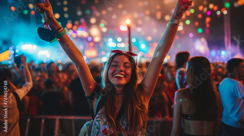 Young girl during a music festival at night