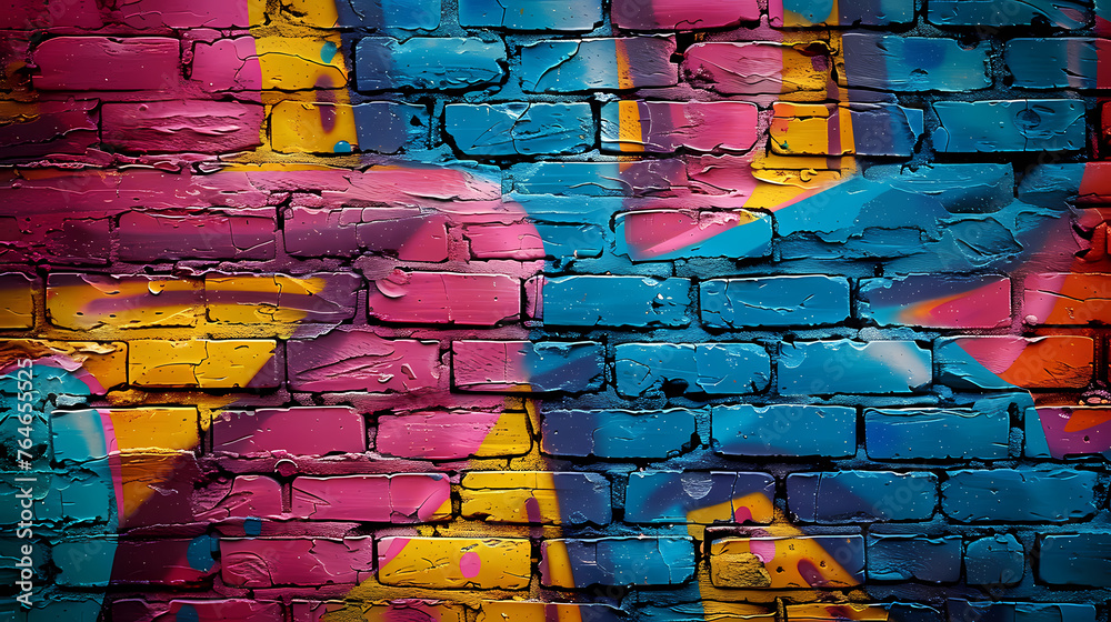Naklejka premium Bright street art graffiti style in city alley
