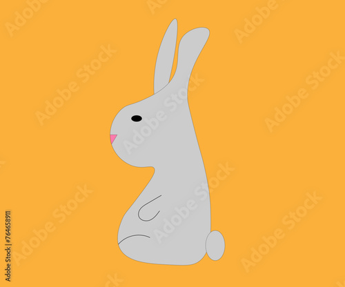 a grey hare sideways on an orange background