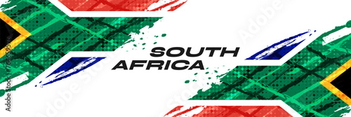 South Africa Flag with Brush Paint Style and Halftone Effect. South Africa Flag Background with Grunge Concept