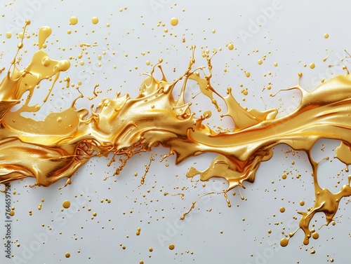 Golden paint splashes against white background