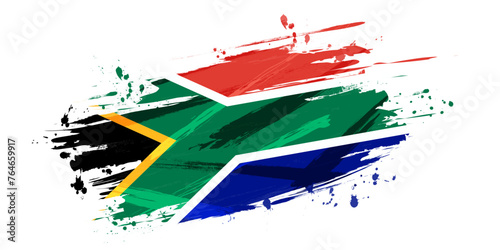 South Africa Flag with Brush Paint Style and Halftone Effect. South Africa Flag Background with Grunge Concept