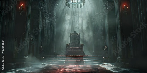 Sinister Setting: The Ominous Throne Room. Concept Gothic Decor, Dark Lighting, Eerie Atmosphere photo