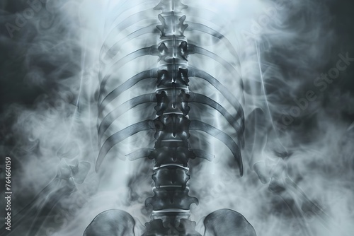 Xray reveals spinal cord injury for precise diagnosis and treatment of back problems in medical setting. Concept Spinal Cord Injury Diagnosis, Back Problems Treatment, Xray Imaging, Medical Setting photo