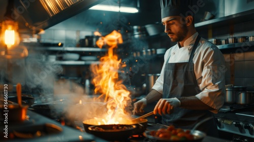 Professional chef cooking in a restaurant kitchen