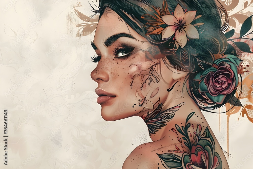 Illustration of a woman with tattoos