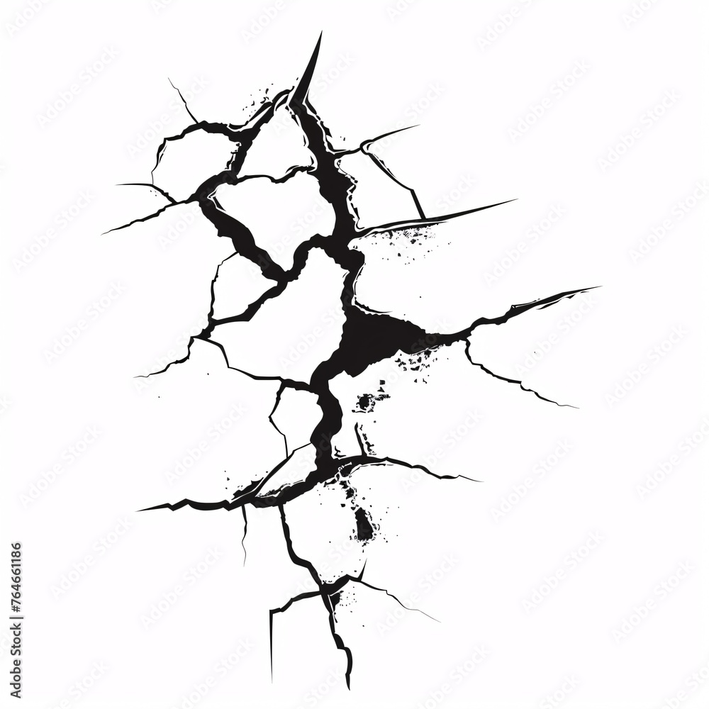 simple cracked line art vector icon of an isolated crack on white background