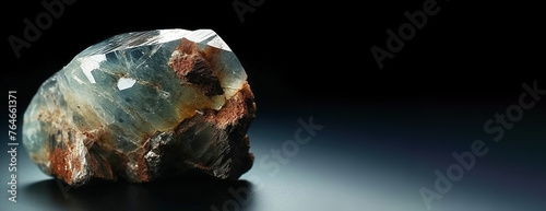 Diaspore is a rare precious natural stone on a black background. AI generated. Header banner mockup with space. photo