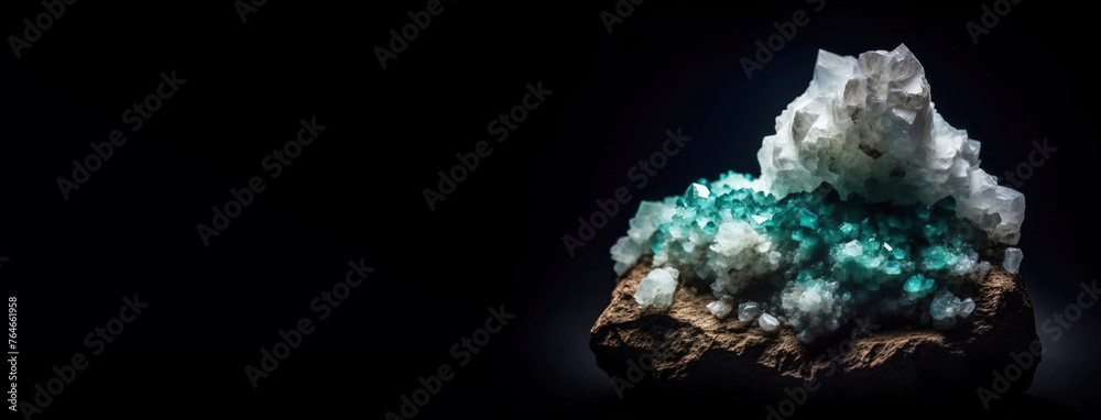 Jadarite is rare precious natural stone on black background. AI generated. Header banner mockup with space. Jadarite is rare precious natural stone on black background. AI generated. Header banner mockup with space.
