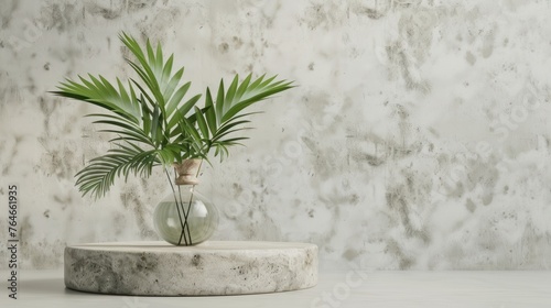 Clean  Blank Polished Cement Wall With Tropical Dracaena Tree in Round Black Pot Gold Stand on Cement Floor in Sunlight for Loft Interior Design Decoration  Appliance  Furniture Product Background 3D