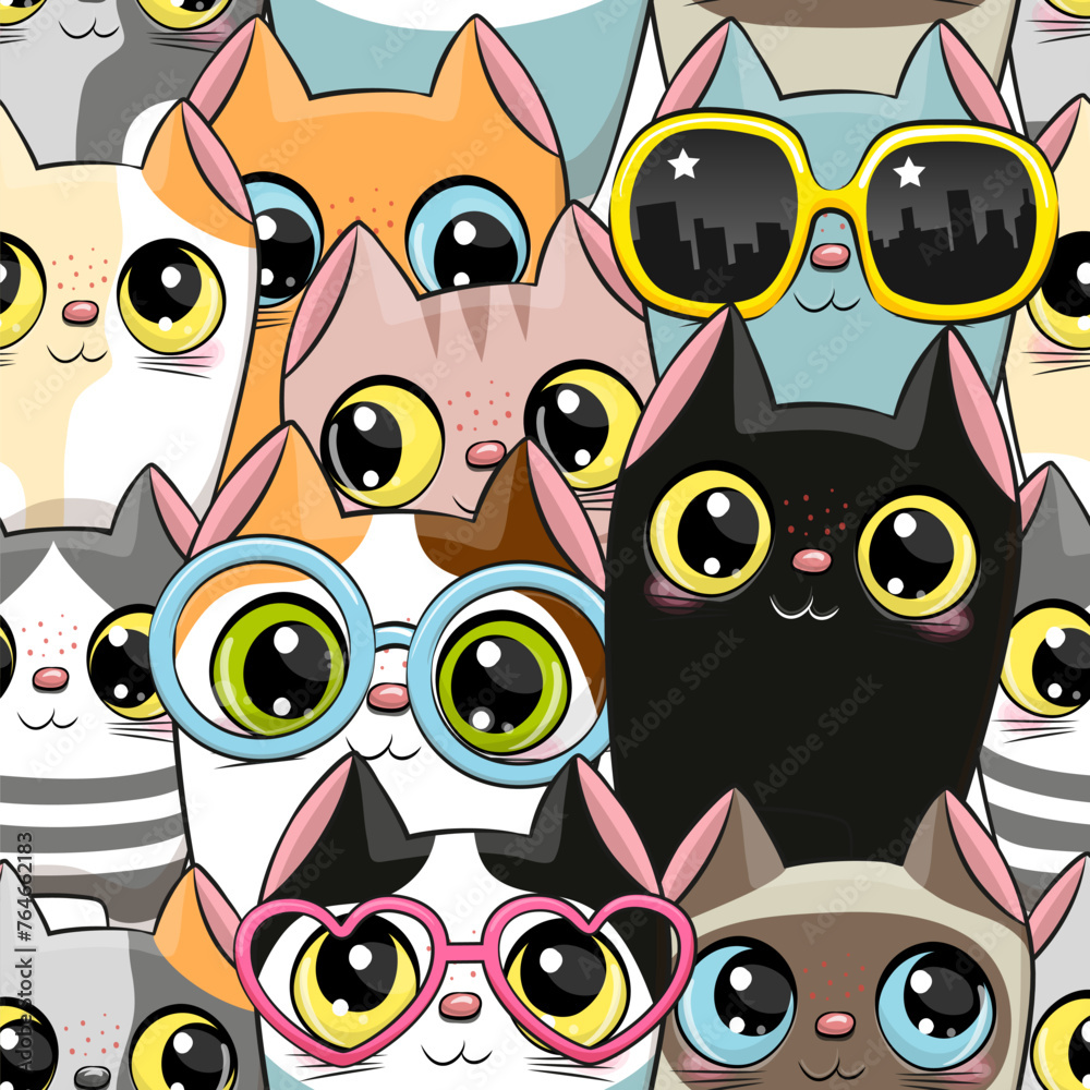 © reginast777 - Pattern with cute cartoon kitty © reginast777 - Pattern with cute cartoon kitty