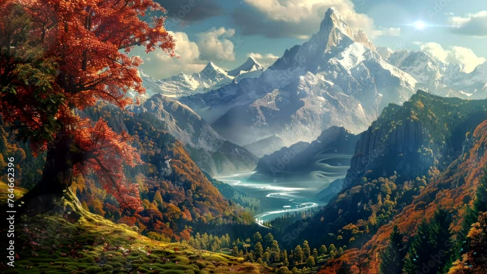 Breathtaking Alpine Vistas: A Journey Through Mountain Majesty. Seamless looping time-lapse virtual 4k video animation background