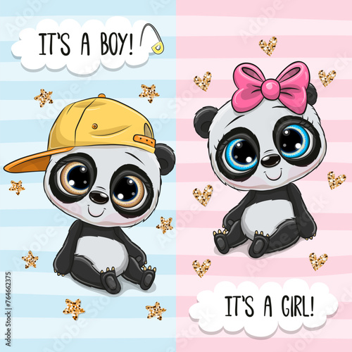 Cute Pandas boy and girl
