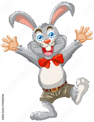 Happy rabbit character celebrating with a wide smile.