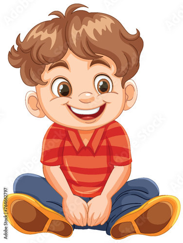 Vector illustration of a happy young boy sitting