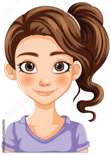 Illustration of a cheerful girl with brown hair.