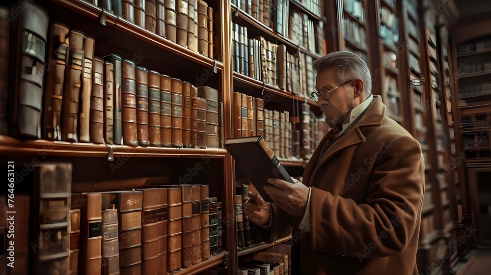 A man reading in a library finds inspiration in books that open up to him the world of scientific facts and literary masterpieces.