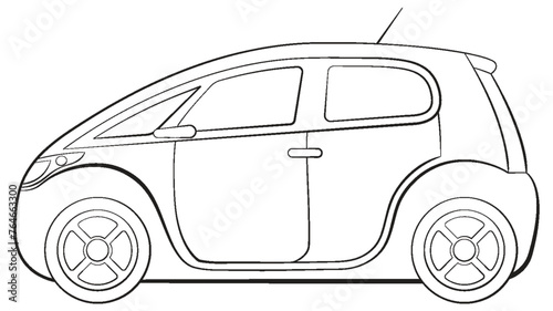 Black and white outline of a compact car