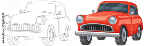 From sketch to colored vector classic car illustration