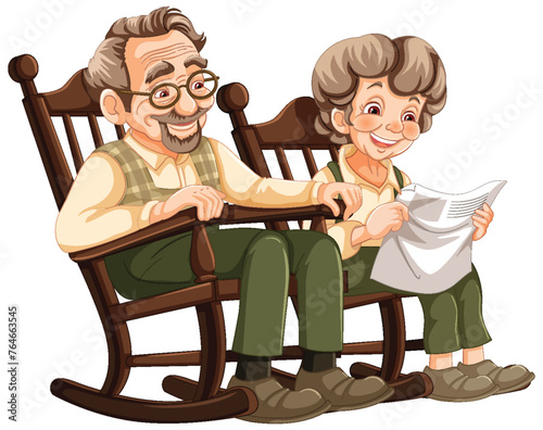 Senior man and woman sitting on a rocking chair.