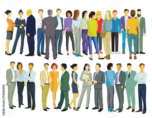 Eine große Gruppe von Menschen beisammen,  isoliert auf weißem Hintergrund, illustration