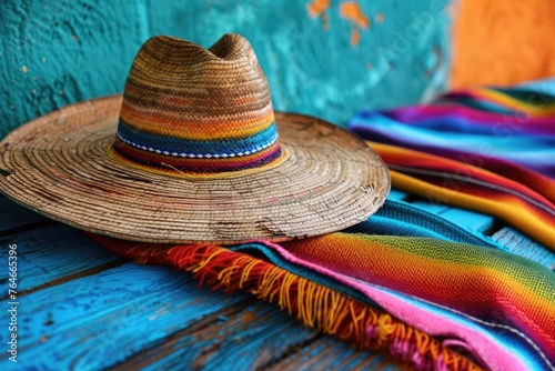 national colorful sombrero on table. AI Generated