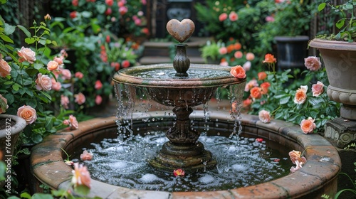 Water Fountain Surrounded by Flowers