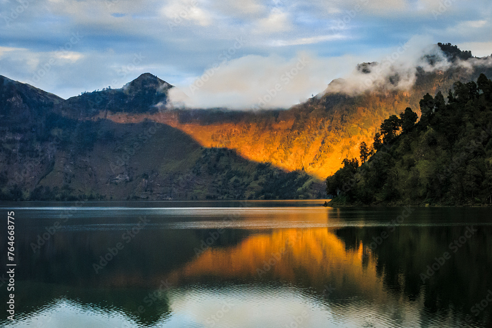 Golden Sunrise at Mount Rinjani’s Crater Lak, Lombok Island, Indonesia