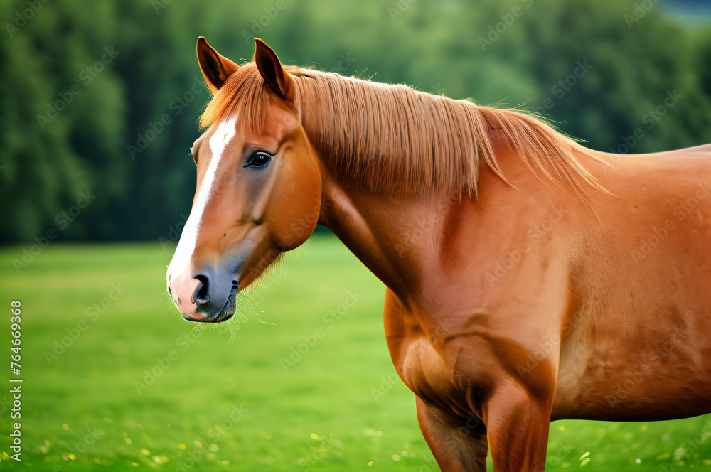 Horses grazing in a meadow on a bright sunny day. Horses grazing in a meadow on a bright sunny day.
