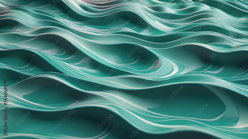 Aqua and Green 3D Waves ripple to make a Multicolored abstract wallpaper. 3D Render with copy-space.