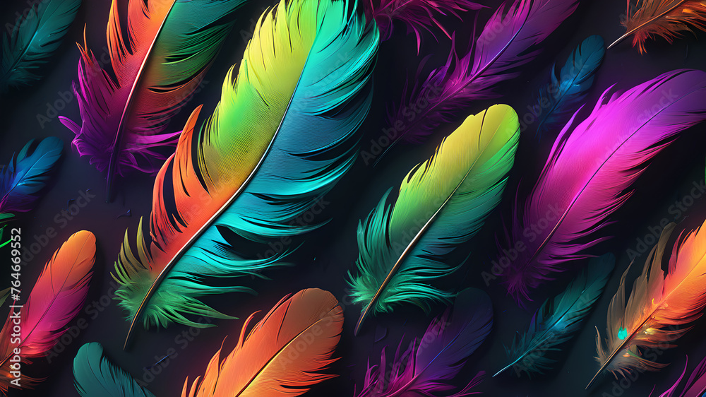 Fototapeta premium Abstract neon feather textures with vibrant colors
