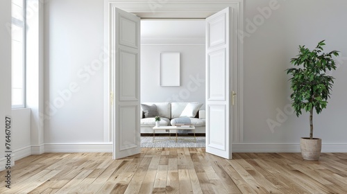 Wallpaper Mural Half open door into the apartment with modern living room Torontodigital.ca