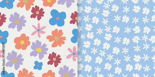 vector  seamless patterns set flowers different background and flowers spring and summer collection