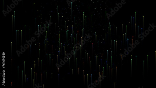 Colorful flying bright particles. Abstract glowing particle line and glitter flying motion. Particles in motion move slowly through space.