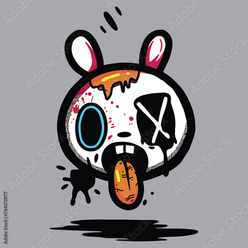 Cool street style graffiti face emoji bunny rabbit broken inside