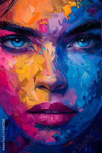 Vivid Portrait of Woman with Colorful Paint Splashes