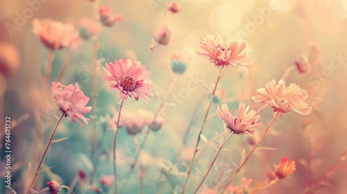 Little flower vintage background, beautiful nature, toning nature spring design, sun plant
