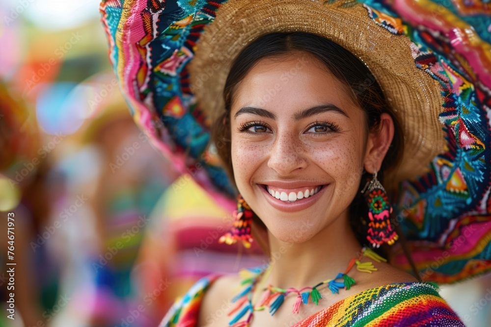 Latin Woman in Traditional Mexican Dress Dancing at parade or cultural Festival in Mexico Latin America, ai generated