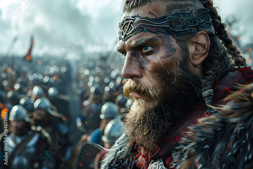 Epic Viking Warrior Ready for Battle in Dramatic War Scene