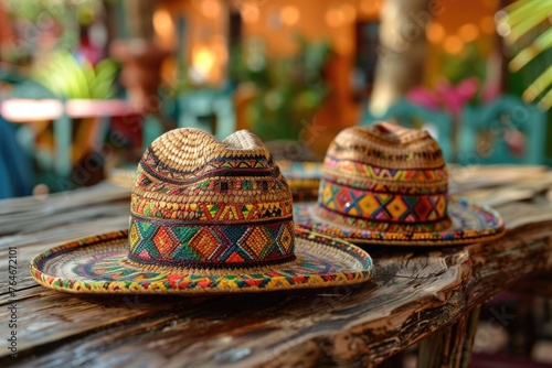 national colorful sombrero on table. AI Generated © dark_blade