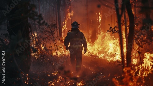 Burning Forest with Firefighter