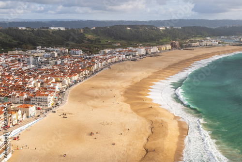 Aerial view of Nazaré beach and the Atlantic ocean, Portugal