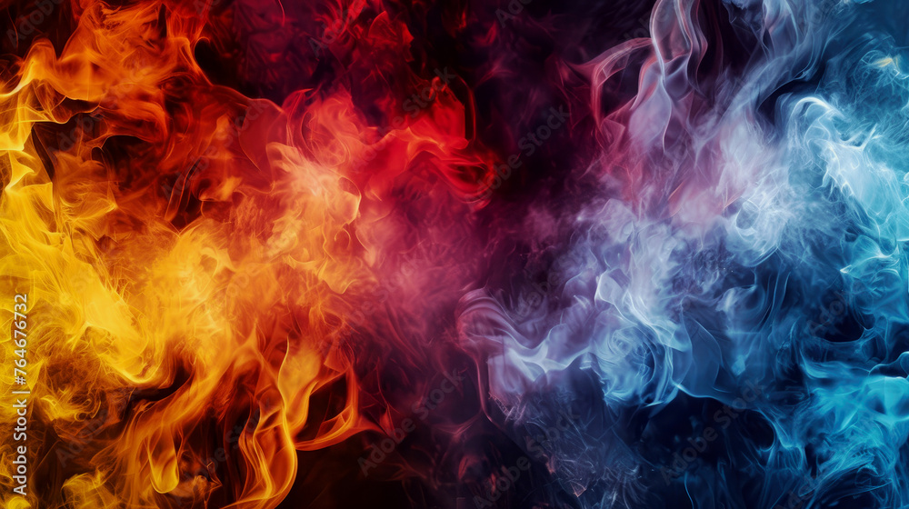 Abstract two-color smoke on dark background.