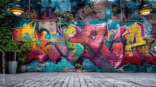 Abstract graffiti painting on concrete wall © jiejie