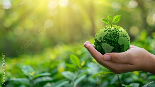 World Earth Day. ESG concept of environmental, social, and governance.Green Energy, Renewable and Sustainable Resources. Environmental and Ecology Care. Business Hand Holding Green Globe.