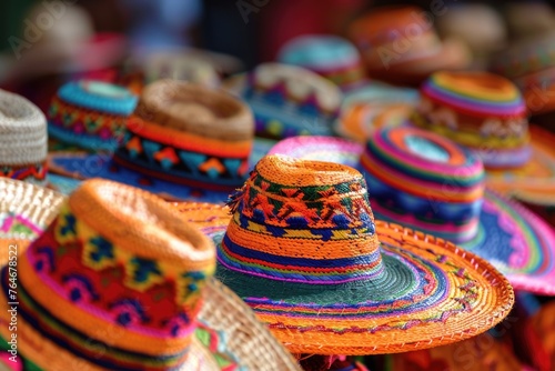 national colorful sombrero on table. AI Generated © dark_blade